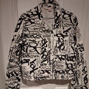 Victoria's Secret Women's Black and White Graphic Jean Jacket Size M